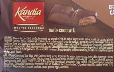 Lista de ingredientes del producto Kandia Baton de ciocolată cu cremă de cafea Kandia 47 g,