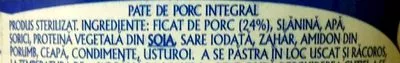 Lista de ingredientes del producto Pate de porc integral Scandia 120 g