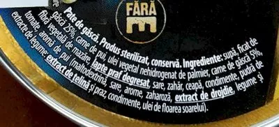 Lista de ingredientes del producto Hame Pate gâscă Hamé 75 g,