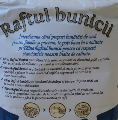 Lista de ingredientes del producto Raftul bunicii Faina alba de grau 000 Raftul bunicii 1 kg,