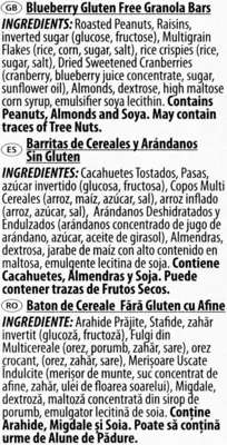 Lista de ingredientes del producto Gluten Free Blueberry Granola Bars Sam Mills 141,75 g (5 x 28,35 g)