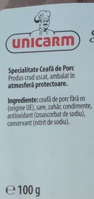 Lista de ingredientes del producto Unicarm Specialitate ceafa porc Unicarm 100 g,