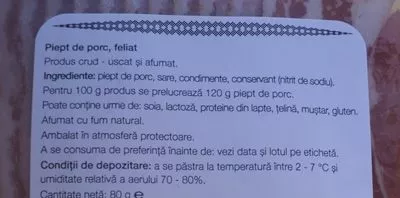 Lista de ingredientes del producto Drag de Romania Piept de porc Drag de Romania 80 g,