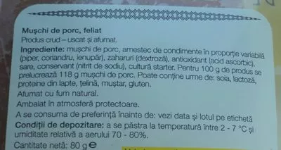 Lista de ingredientes del producto Drag de Romania Muschi de porc Drag de Romania 80 g,