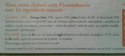 Lista de ingredientes del producto Flammekueche la maxi lardons oignons Stoeffler 550g