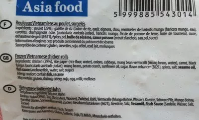 Lista de ingredientes del producto Nems Au Poulet  