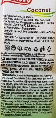 Lista de ingredientes del producto Bebida 30% Aloe Vera Coconut Honssy Honddy 