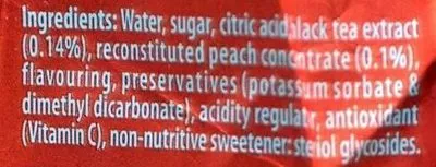 Lista de ingredientes del producto Peach Flavour Ice Tea Lipton, Unilever 500 ml