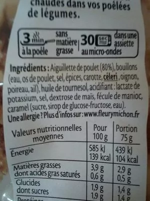 Lista de ingredientes del producto Aiguillettes de poulet rôti  