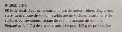 Lista de ingredientes del producto Pièce à trancher d'autruche pré-grillée Klein Karoo, LDC 500g