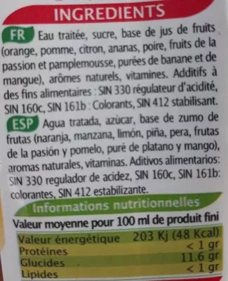 Lista de ingredientes del producto Cocktail de fruit  