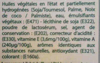 Lista de ingredientes del producto Margarine pasteurisée  