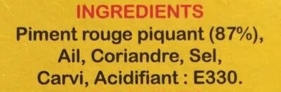 Lista de ingredientes del producto Harissa de la Tunisie Le Phare du Cap Bon 70 g