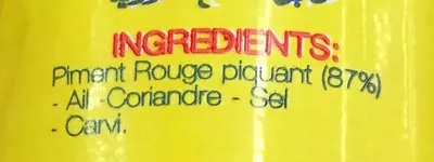 Lista de ingredientes del producto Harissa de piment rouge fort la reine du cap bon, Reine du Cap Bon 140 g