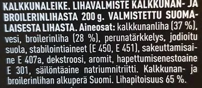 Lista de ingredientes del producto Kalkkunaleike Ohuen Ohut Atria 200 g