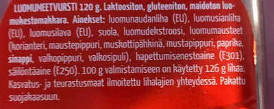 Lista de ingredientes del producto Luomu-Meetvursti Kotivara 120g