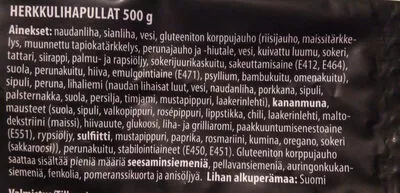 Lista de ingredientes del producto Herkkulihapullat Görans 500g