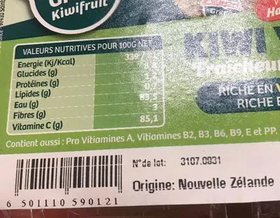 Lista de ingredientes del producto Kiwi vert Zespri 12 unités