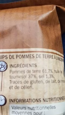 Lista de ingredientes del producto Chips à l'ancienne  