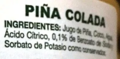 Lista de ingredientes del producto F-díaz Piña colada F-diaz 1 L