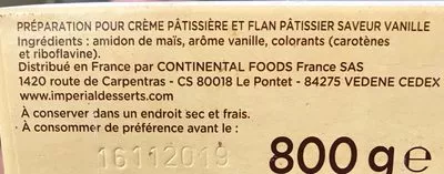 Lista de ingredientes del producto Crème pâtissière et Flan pâtissier  