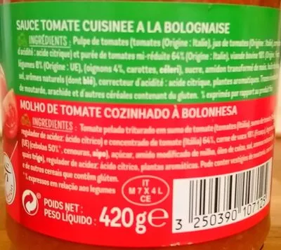 Lista de ingredientes del producto Sauce bolognaise  