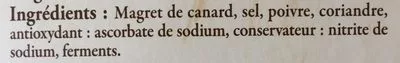 Lista de ingredientes del producto Magret de Canard du Sud-Ouest Fumé Reflets de France, Carrefour 90 g