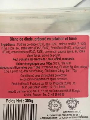 Lista de ingredientes del producto Blanc de Dinde Fumé Hod Lavan 300 g