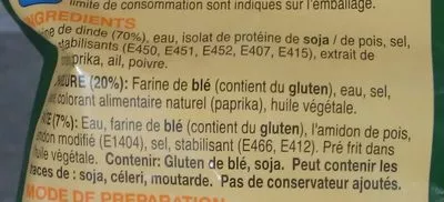 Lista de ingredientes del producto Escalopes Entières de Dinde Panées et Précuites Of Tov 700 g