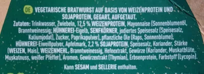 Lista de ingredientes del producto Vegetarische Bratwurst Garden Gourmet 180g