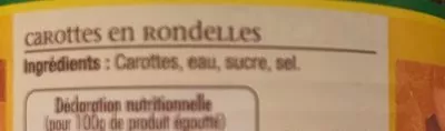 Lista de ingredientes del producto Carottes en rondelles Carottes 