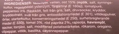 Lista de ingredientes del producto Coop Pan Pizza Pepperoni Coop, DelMat 150 g