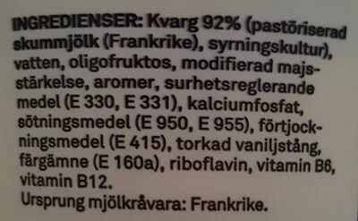 Lista de ingredientes del producto Lätt kvarg - Vaniljsmak Coop 500g