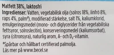 Lista de ingredientes del producto Lätt Omega 3 Becel, Unilever 600g