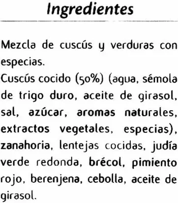 Lista de ingredientes del producto Cuscús Nador congelado Findus 600 g