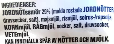 Lista de ingredientes del producto Estrella Jordnötsringar Originalet Estrella 250 g