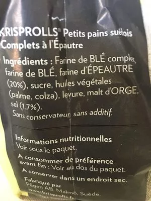 Lista de ingredientes del producto Krisprolls complets à l'epeautre Pagen 225 g