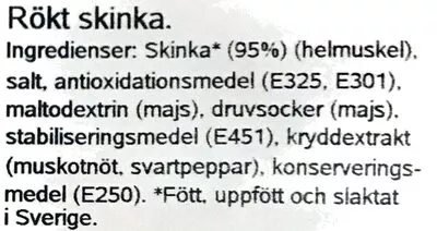 Lista de ingredientes del producto Basturökt skinka Lönneberga 120g