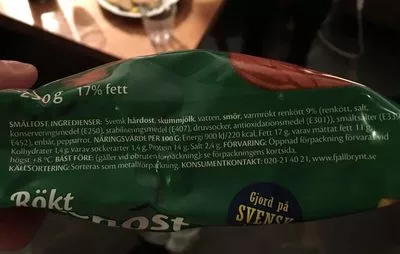 Lista de ingredientes del producto Fjällbrynt Rökt Renost  