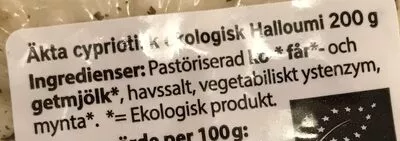 Lista de ingredientes del producto Ekologisk Halloumi Fontana 200g