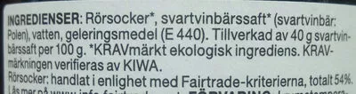 Lista de ingredientes del producto Svartvinbärsgelé Coop, Änglamark 225 g