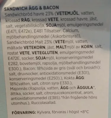 Lista de ingredientes del producto Sandwich Ägg & Bacon  164 g