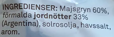 Lista de ingredientes del producto Frasiga Jordnötsringar Coop 200 g