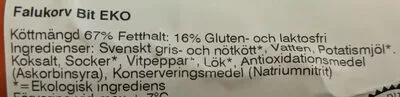 Lista de ingredientes del producto Ekologisk & Närproducerad Falukorv Härryda & Karlsson 0.400 kg