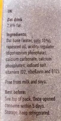 Lista de ingredientes del producto The Original Oat-ly Oat Drink Whole Oatly! 