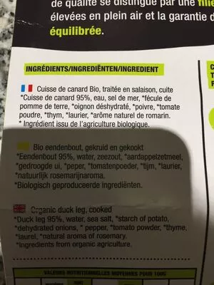 Lista de ingredientes del producto Cuisse de canard Nature de france 