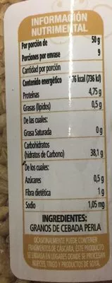 Lista de ingredientes del producto Cebada Perla Wand's Wand's 450 g