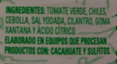 Lista de ingredientes del producto Salsa verde Herdez 