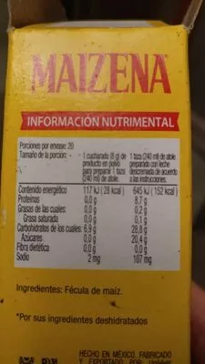 Lista de ingredientes del producto Maizena Maizena 