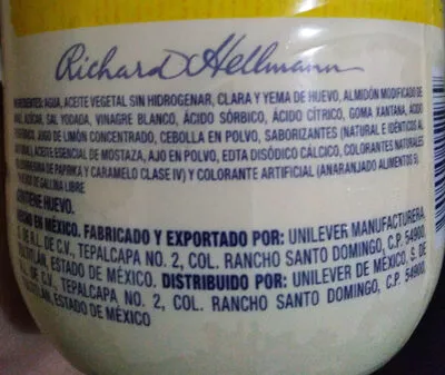 Lista de ingredientes del producto Mayonesa Hellmann's Clásica Hellmann's 790